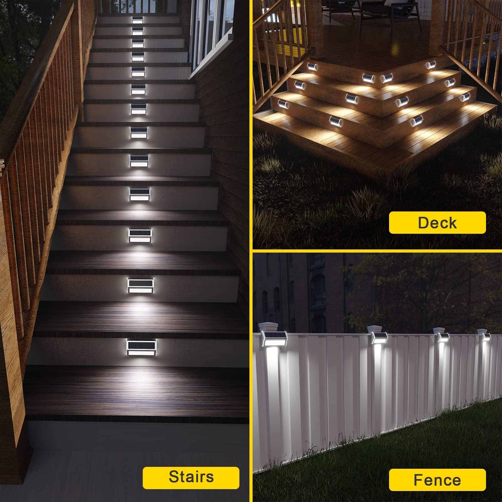 ROSHWEY Lot de 6 lampes solaires d'extérieur à 30 LED étanches pour terrasse, escalier, clôture, décoration extérieure pour terrasse, escalier, piscine, cour, allée, lumière blanche froide
