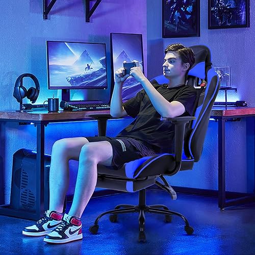 Miniatura 7 de Silla para videojuegos, silla ergonómica para juegos con reposapiés, silla reclinable de respaldo alto para videojuegos con soporte lumbar,