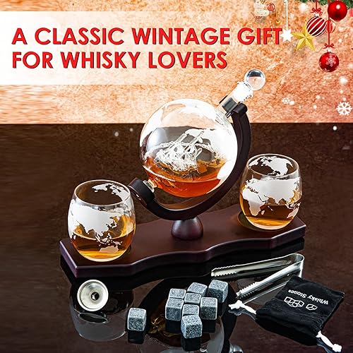 Miniatura 5 de Juego de decantador de whisky con 2 vasos de globo, regalos únicos para el día del padre, hombres, papá, esposo, abuelo, juego de decantador de