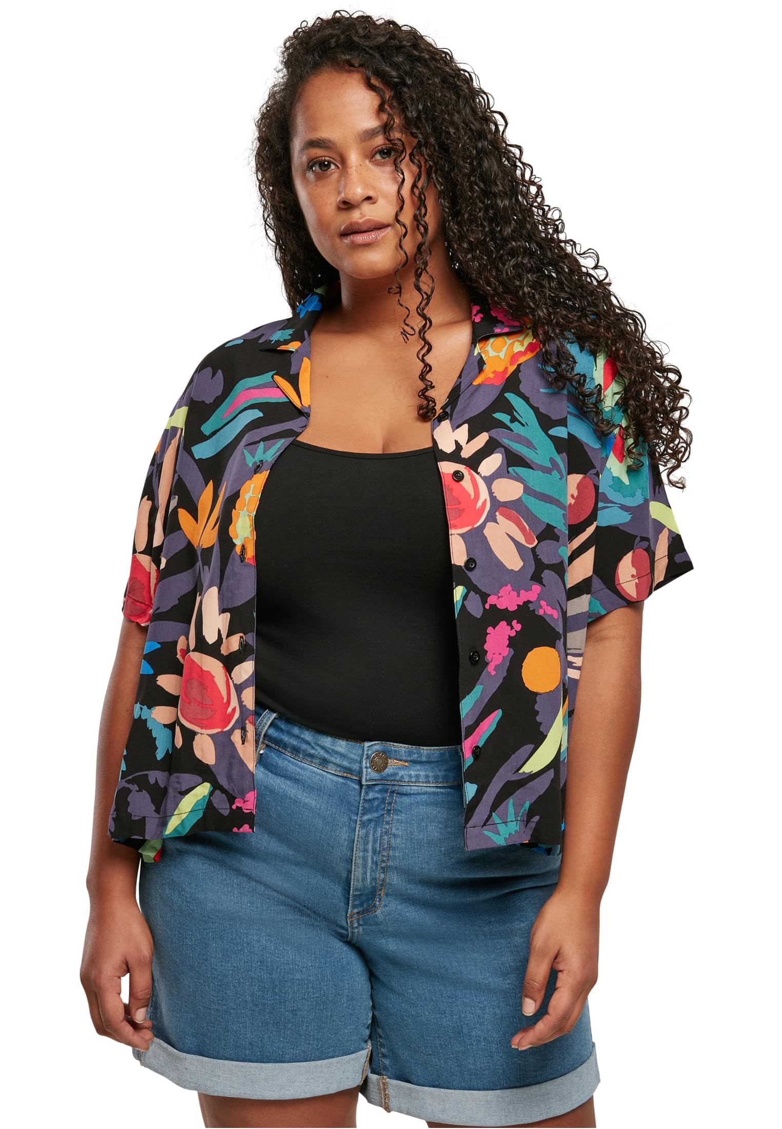 Urban Classics Women's Ladies Viscose Resort Shirt, Blackfruity, Large