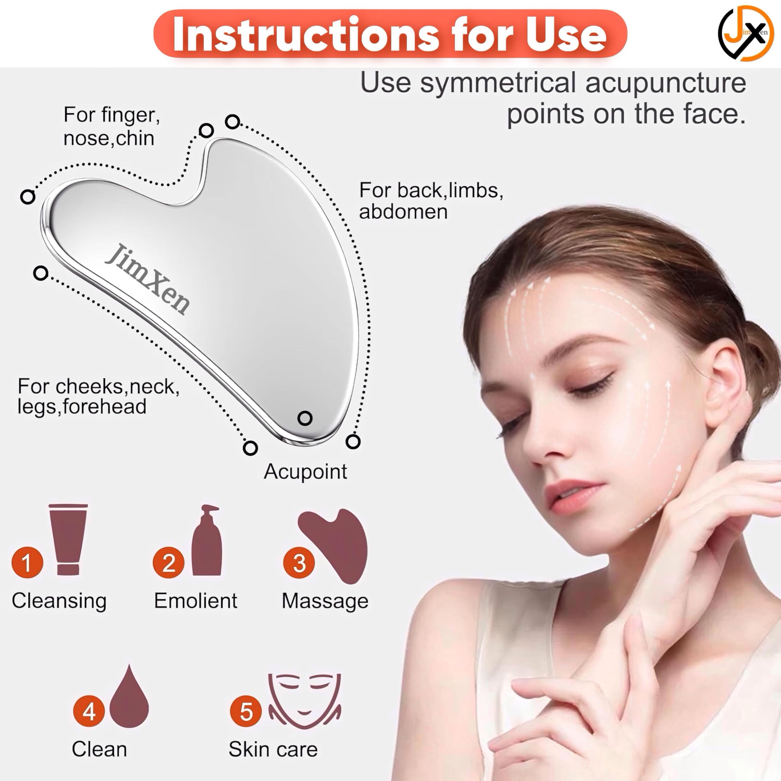 JimXen Premium Gua Sha 304 Stainless Steel Tool Heart Shaped Facial & Body Massage Stone for Face, Neck, Jawline Reduces Puffiness, Firms Skin, Relieves Tension Durable, Hygienic & Easy to Clean - Image 4 thumbnail
