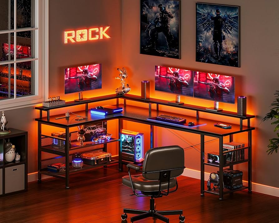 Amazon | AODK ゲーミングデスク パソコンデスク コンセント付き l字