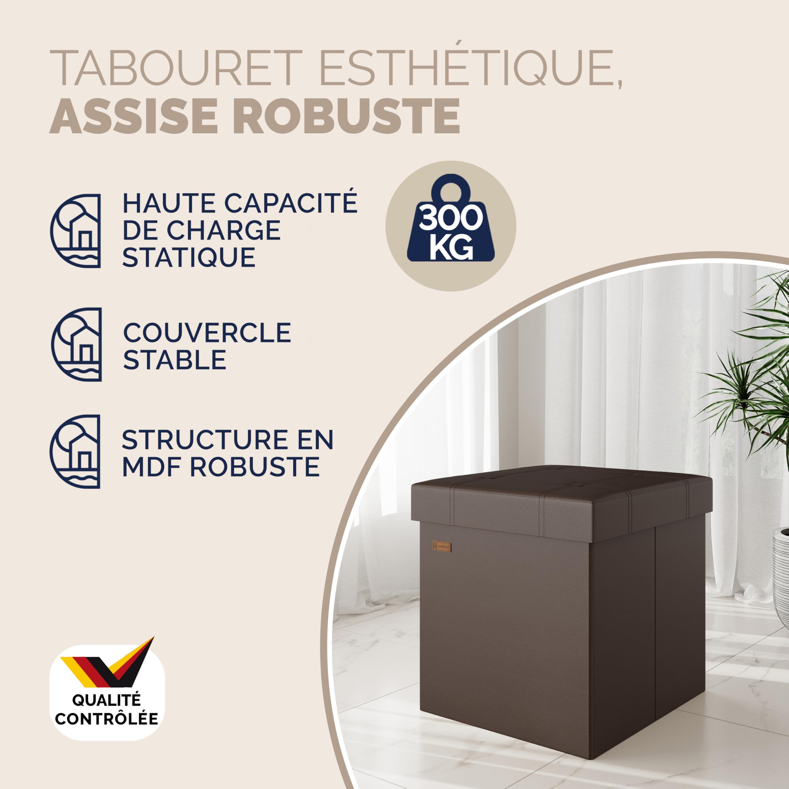 Casaria® 2X Tabouret Cube Brun avec Espace de Rangement Pouf 38 x 38 x 38 cm Coffre de Rangement Similicuir Repose-Pied