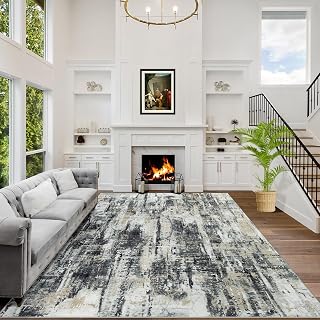 GENTDRIZZ 5x7 Washable Area Rug Modern Abstract Black Grey Gold Non-Slip Soft Low-Pile for Living Room Bedroom Kids Pets