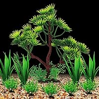 Vista 6 de Decoraciones de plantas de pecera, 10 plantas artificiales para decoración de acuario, decoraciones de peces de árbol de plástico verde para tanque