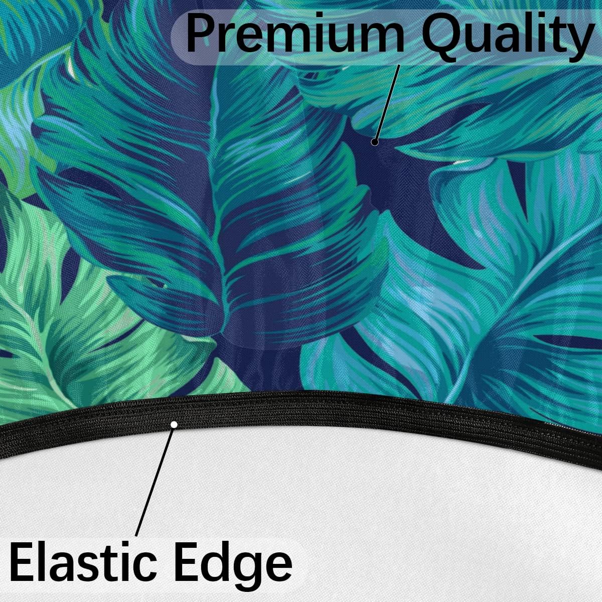 Bardic Summer Palm Tree Leaves Round Outdoor Fitted Tablecloth with Umbrella Hole Zipper, Tropical Leaf Elastic Edged Table Cloth Waterproof Wipeable Table Cover for Patio Party Picnic, 36"-44"
