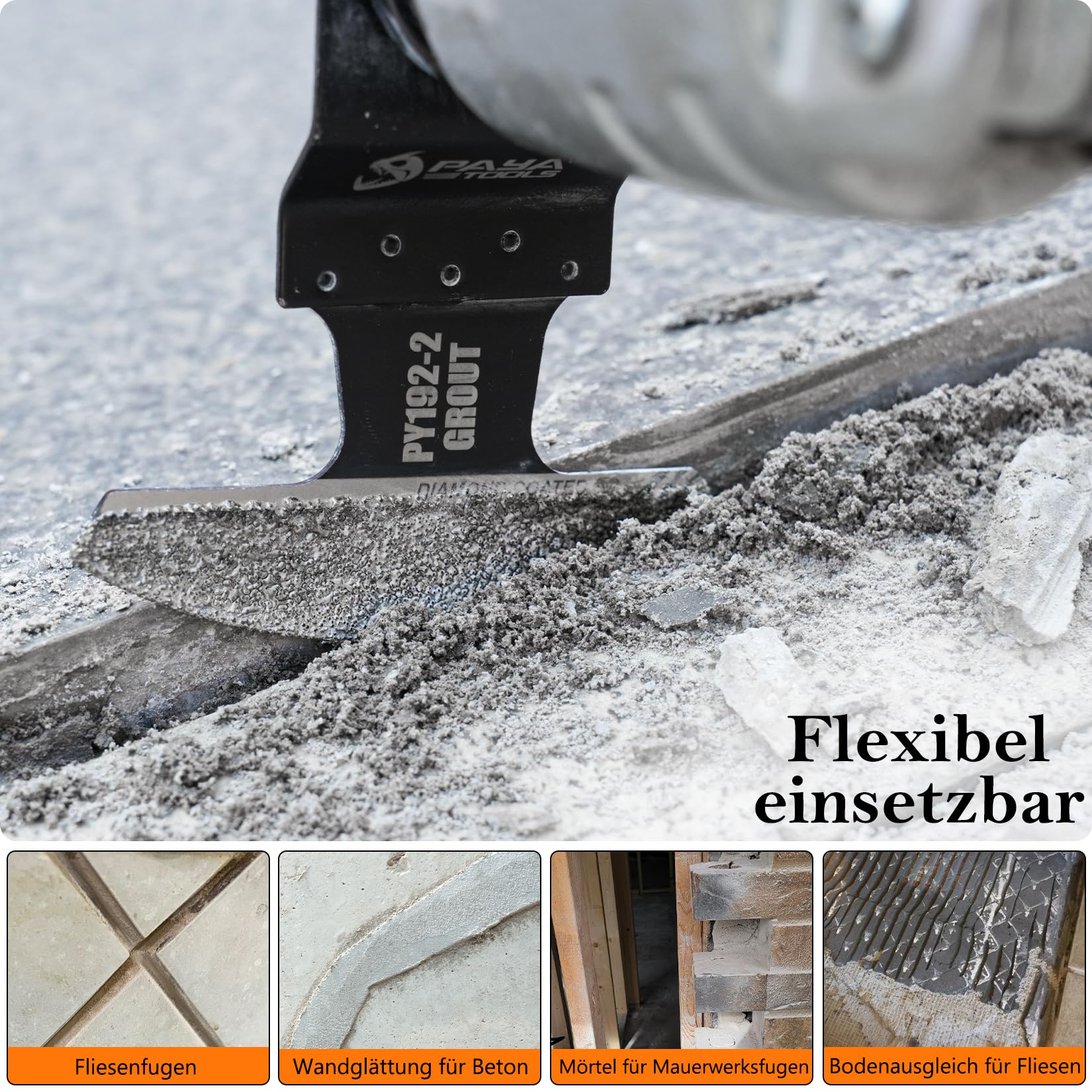 PAYA Multitool Sägeblätter 3 Pack Diamant Oszilliersägeblätter 40-50 Körnung–für Fugenmörtel,Mörtel,Putz,Porenbeton & Fliesenfugenmasse– PY192-2