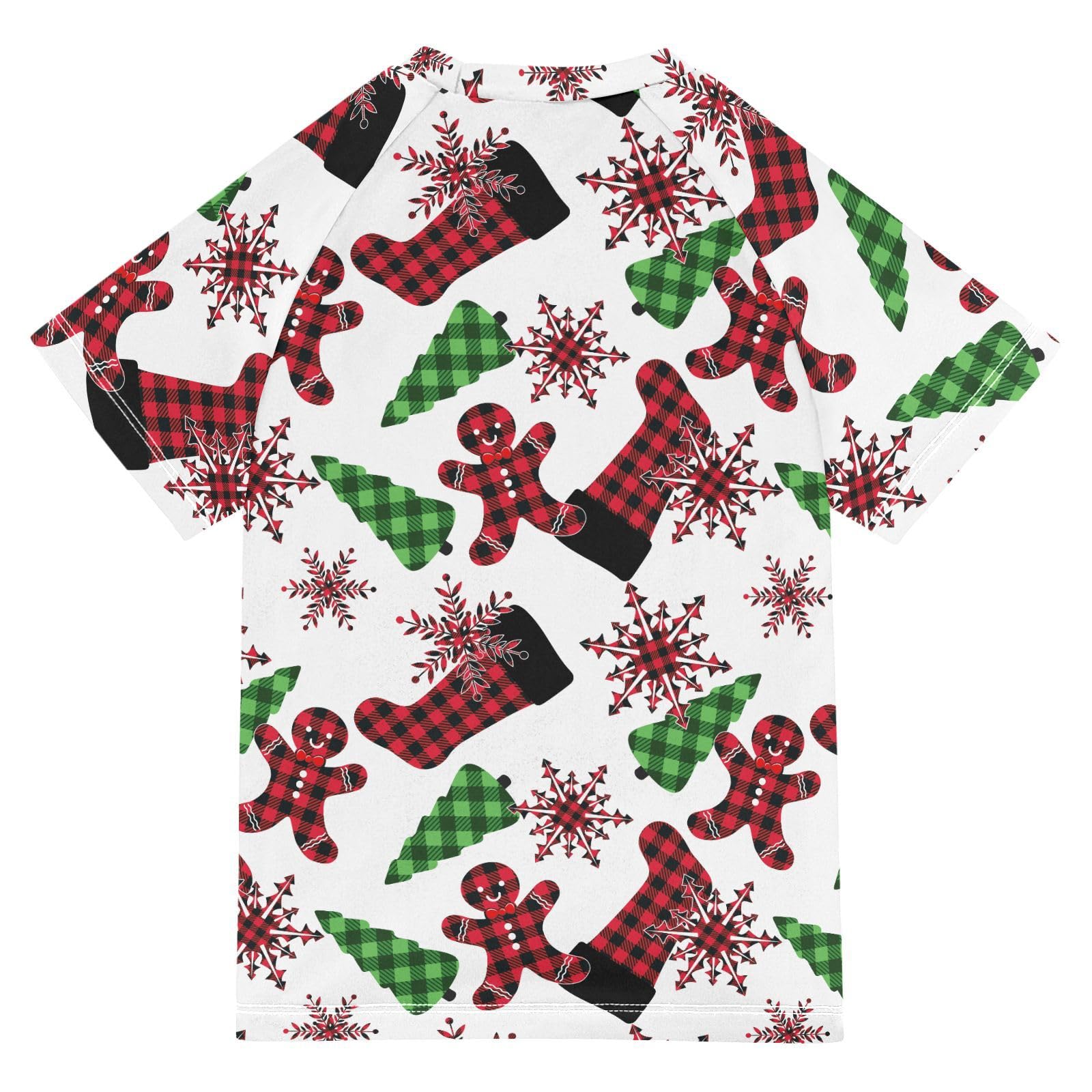 Aflyko Christmas Boys' Swim Shirt Buffalo Plaid Christmas Rash Guard Beachwear Sun Protection Fishing Hiking Camping Surfing Swimming Toddler Infant Summer Daily T-Shirt, 4T Multicoloured