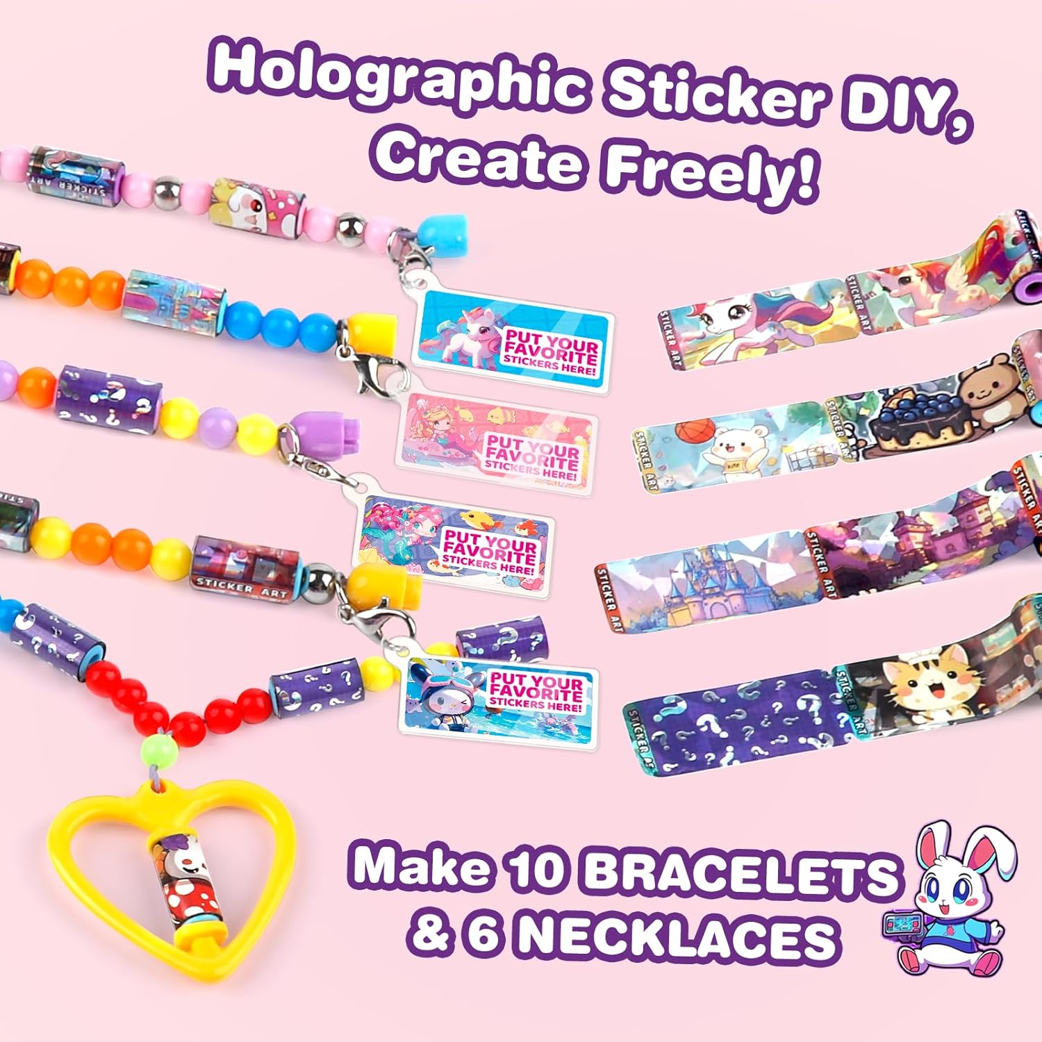 Plunack 960Pcs Waterproof & Wearable & Shareable Stickers for Kids, Bracelet with Sticker Collection Book, Craft Sticker Bead Bracelet for Girls Gift, Jewelry Making Bracelets Kit for Ages 6 7 8