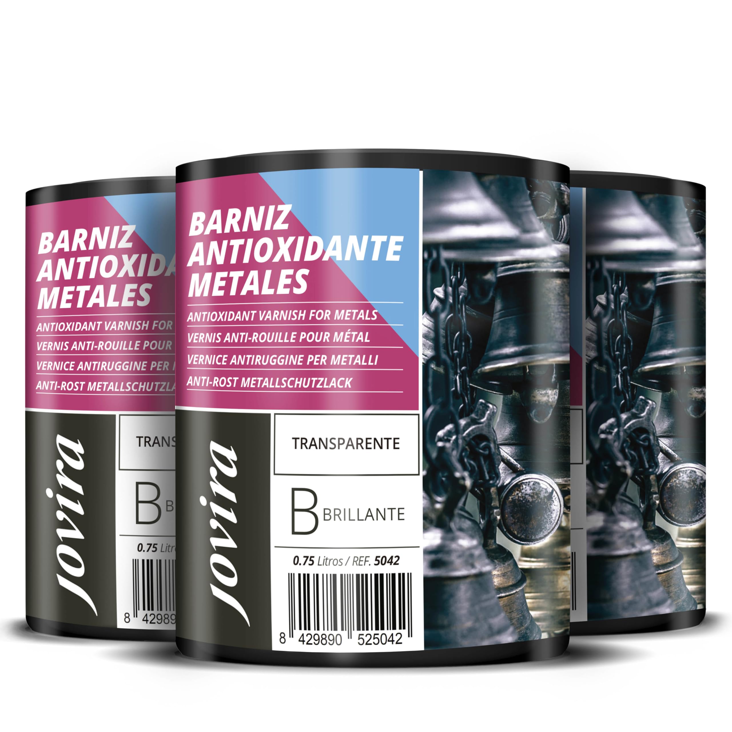 JOVIRA PINTURAS Barniz Antioxidante Metales Transparente Brillante al Agua, Protección y decoración de metales. (3x750 Mililitros) C-10-3