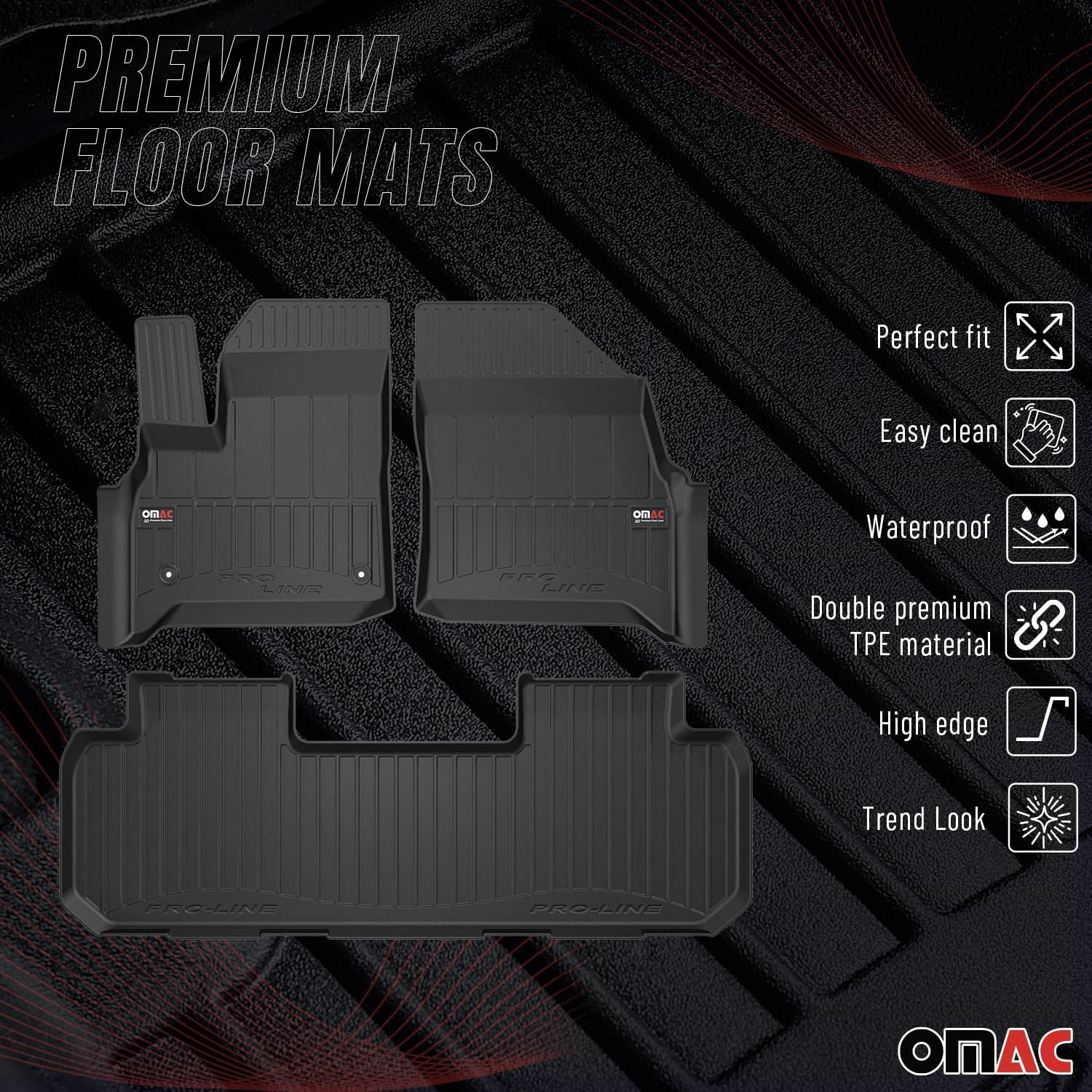 OMAC Premium Floor Mats for Chevrolet Traverse 2018-2024 Heavy Duty All-Weather