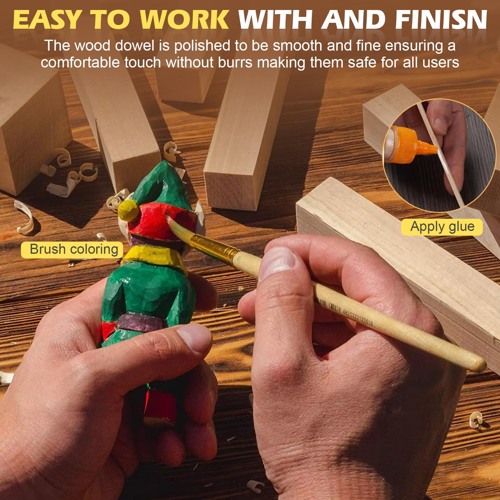 Listones de madera de haya y barras de madera de diferentes tamaños, bloques de tallado de madera para bricolaje, manualidades, carpintería, proyectos creativos y manualidades (30 cm, 10 unidades)