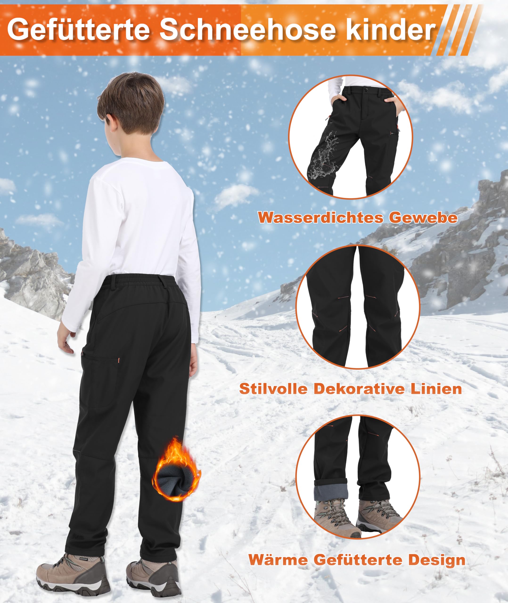 Pantaloni Sci Bambino Invernale Pantaloni Termici Ragazzo Pantalone Neve Bambina in Pile Softshell Impermeabili Bambina Traspirante Ragazzo da Trekking