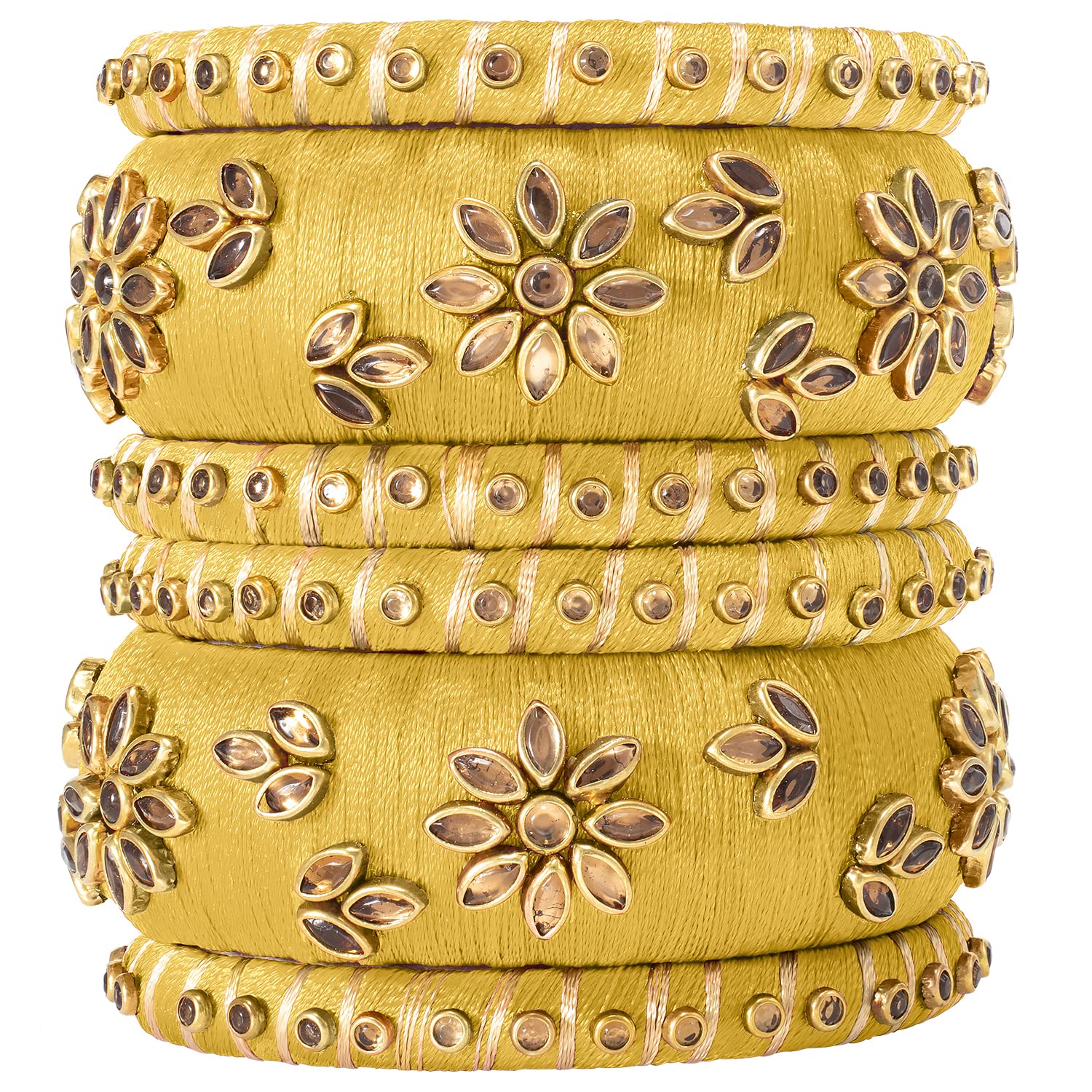Peora Yellow Silk Thread Matching Golden Floral Decorative Chuda Chura Bangle Set Navratri Gift for Women Girls (B09QCYVTSS) Amazon Price History, Amazon Price Tracker