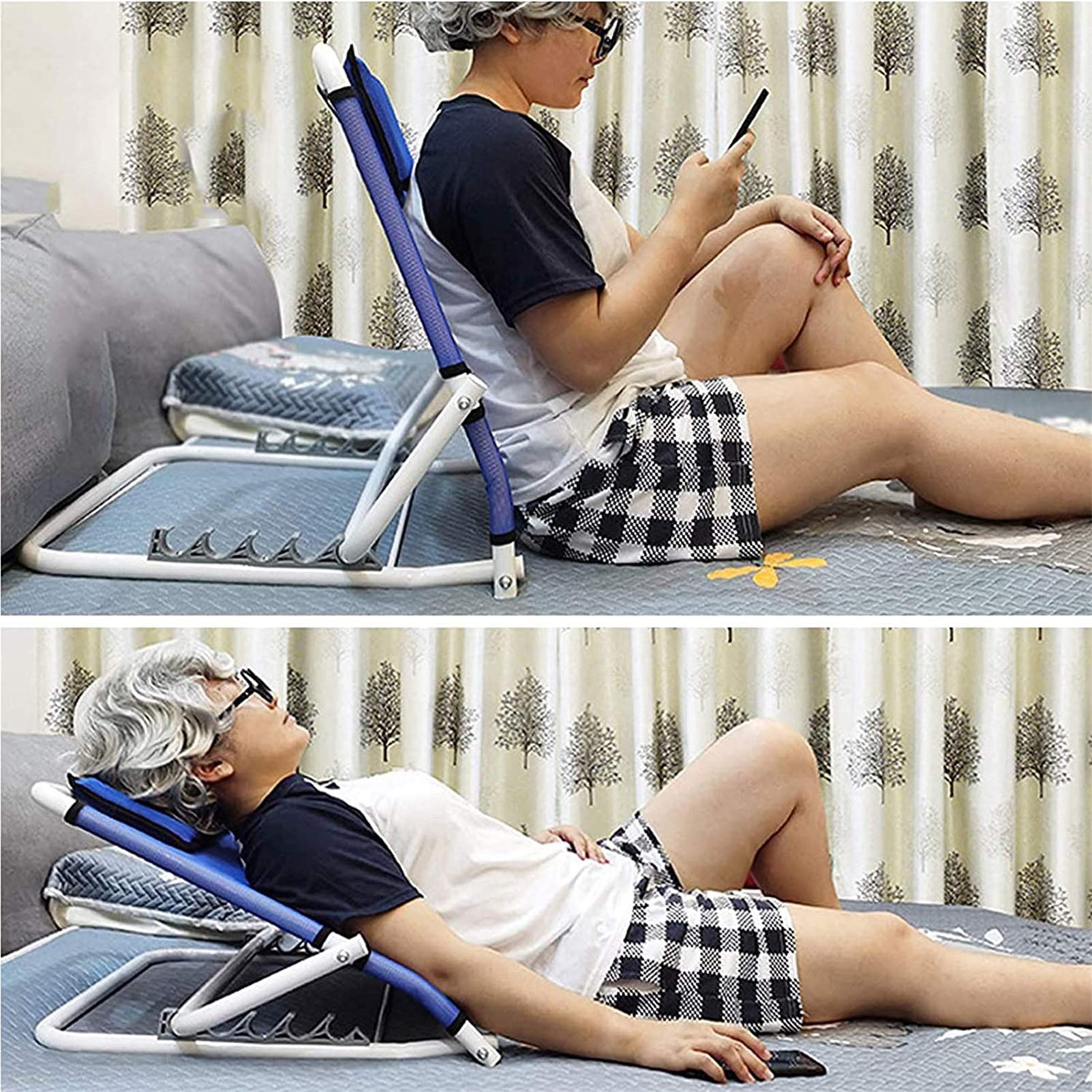 Back Rest Lumbar Support Back Rest,Adjustable Backrest Bed Foldable High-Carbon Steel Backrest Bracket Elderly Bed Recliner Bed Back Cushion for Elderly Disabled and Lazy Backrest Patient