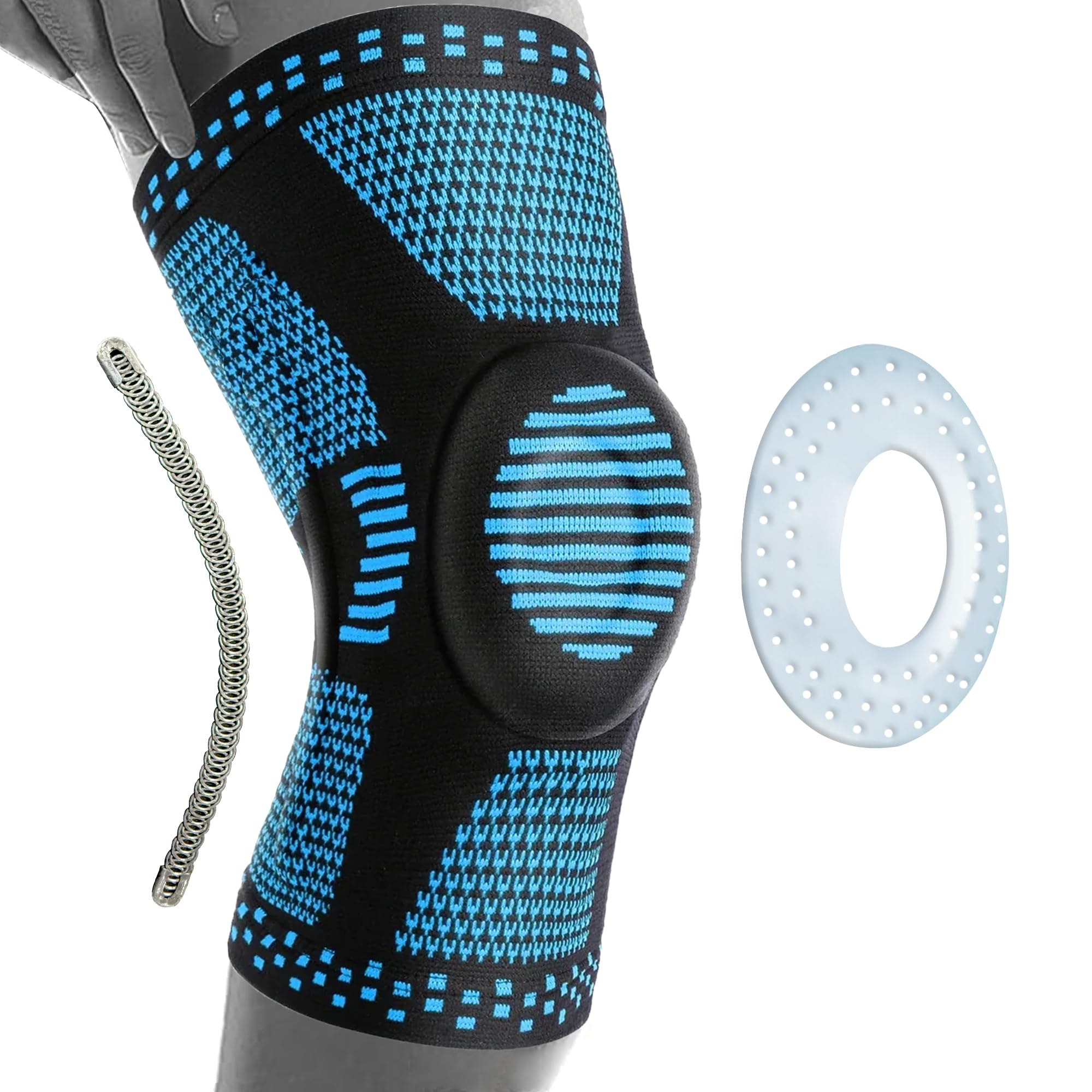 360 RELIEF Kniebandage Damen und Männer Kniestütze mit Gelenk Stabiliserung | 1 Stück Kompressionsbandage Gel-Polster für Meniskus, Sport, Joggen, Kraftsport, Laufen - Patella Knieschützer