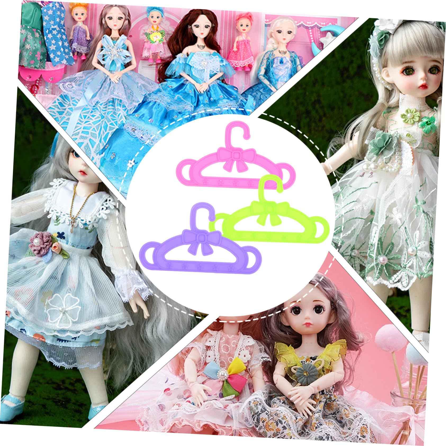 Perchas de Piezas Ropa para Plástico 15 Muñecas para Vestidos | Accesorios para Muñecas, Niñas y Bebés, Pack Multicolor, Uso en Habitación Infantil y Ocasiones Obsequios