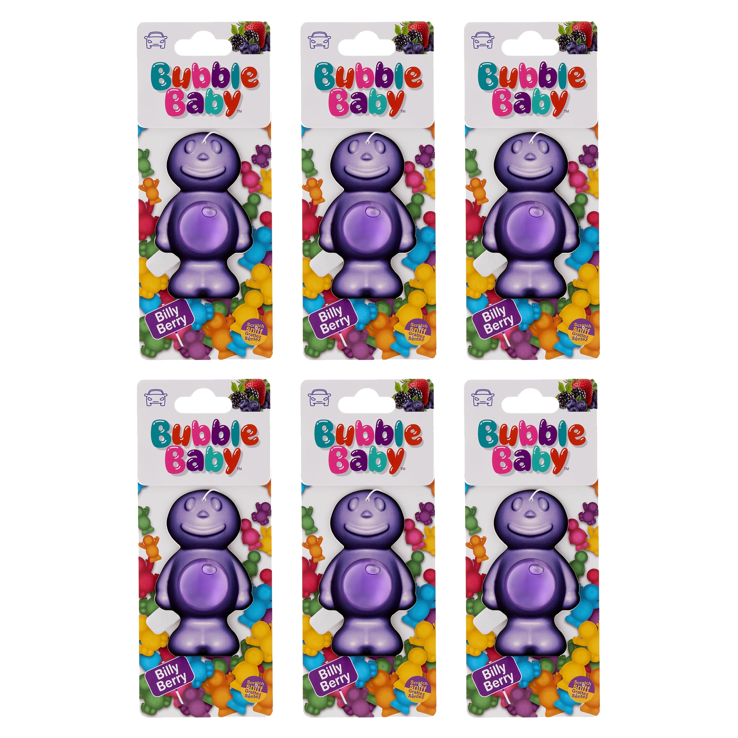 BUBBLEBABY Berry Fragrance Carded Liquid Membrane Car Air Freshener And Odour Eliminator Pack of 6