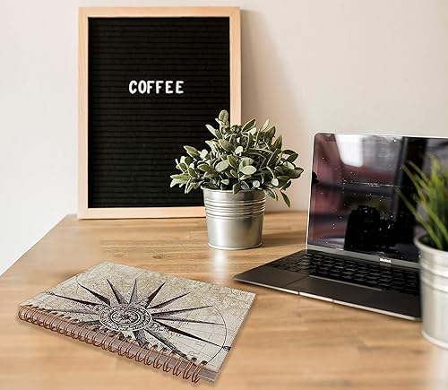 Miniatura 3 de Cuaderno de espiral con brújula de mapa vintage de 8.3 x 5.5 pulgadas, tapa dura, con rayas universitarias, diario para tomar notas, regalos para