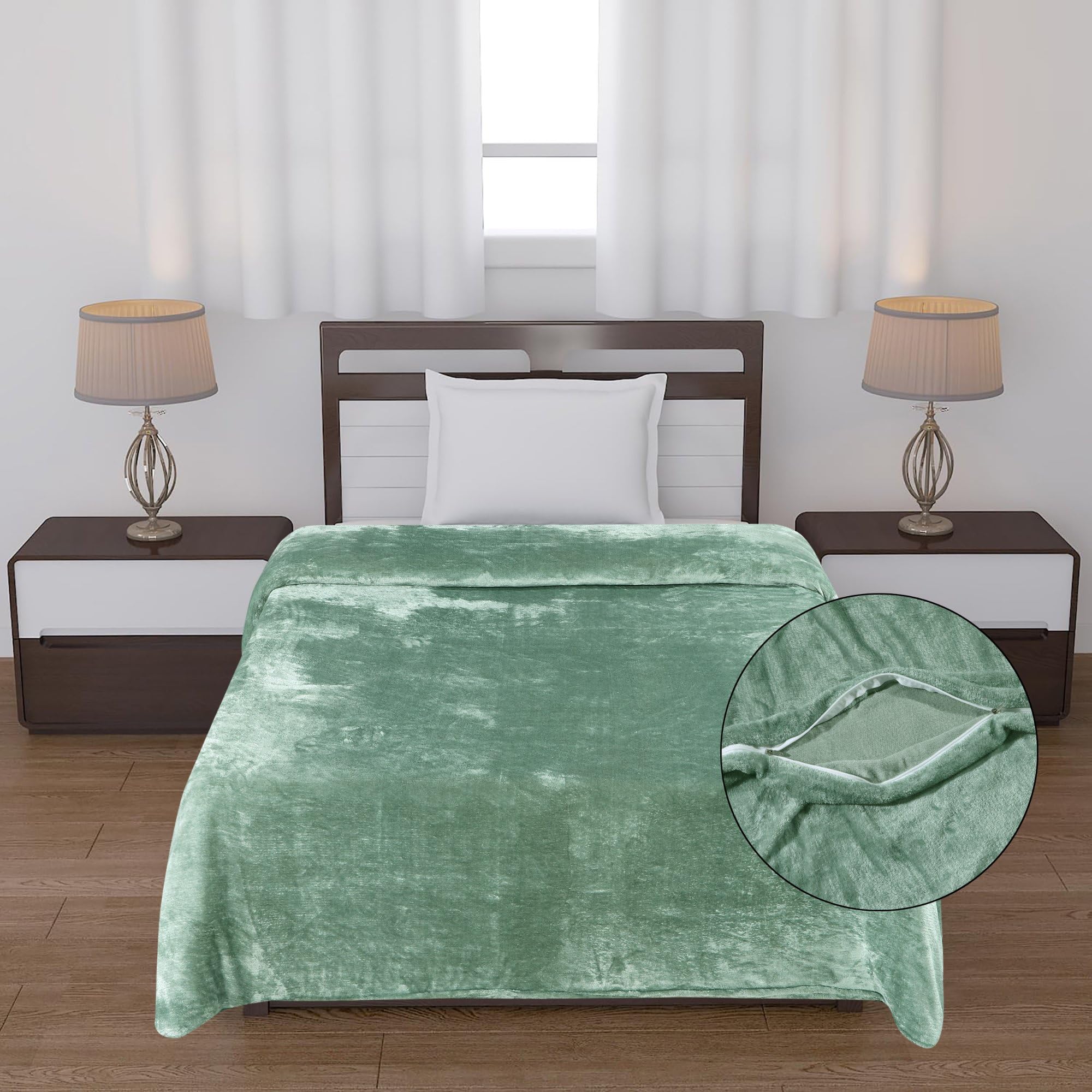 300TC Super Soft Velvet Single Size Warm Solid II Duvet Cover II Razai Cover II Dohar for Single Bed Super Cozy Comfortor Ac Blanket for All Weathers/Seasons (90 * 60 inch) (Solid Green)-image-31