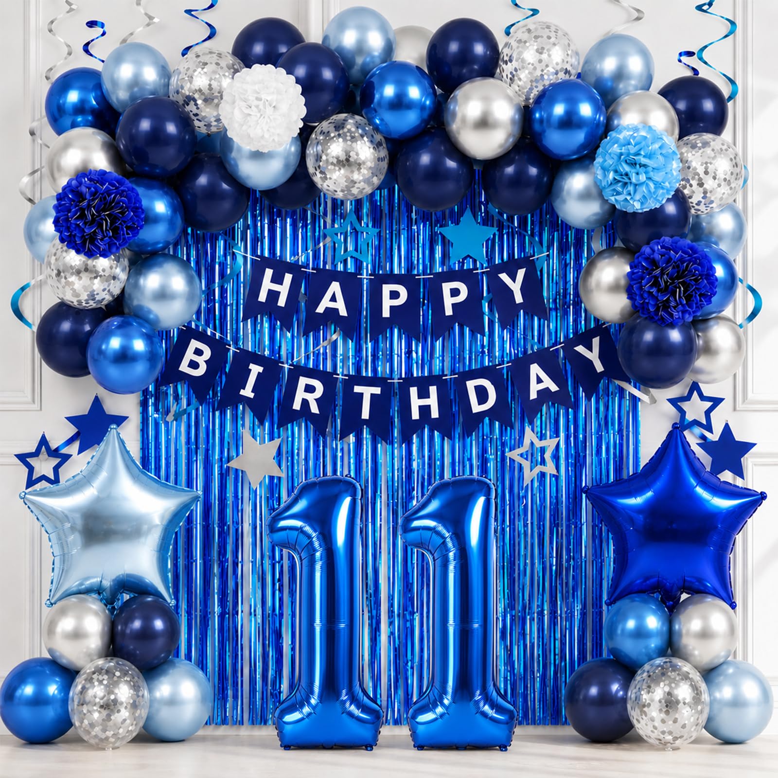 11th Birthday Party Decorations, Blue and Silver Balloons Set for Boy Girl — image 1