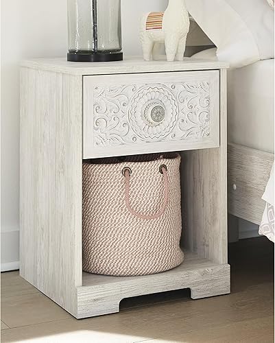 Miniatura 2 de Signature Design by Ashley Paxberry Boho - Mesita de noche con 1 cajón, color blanco lavado