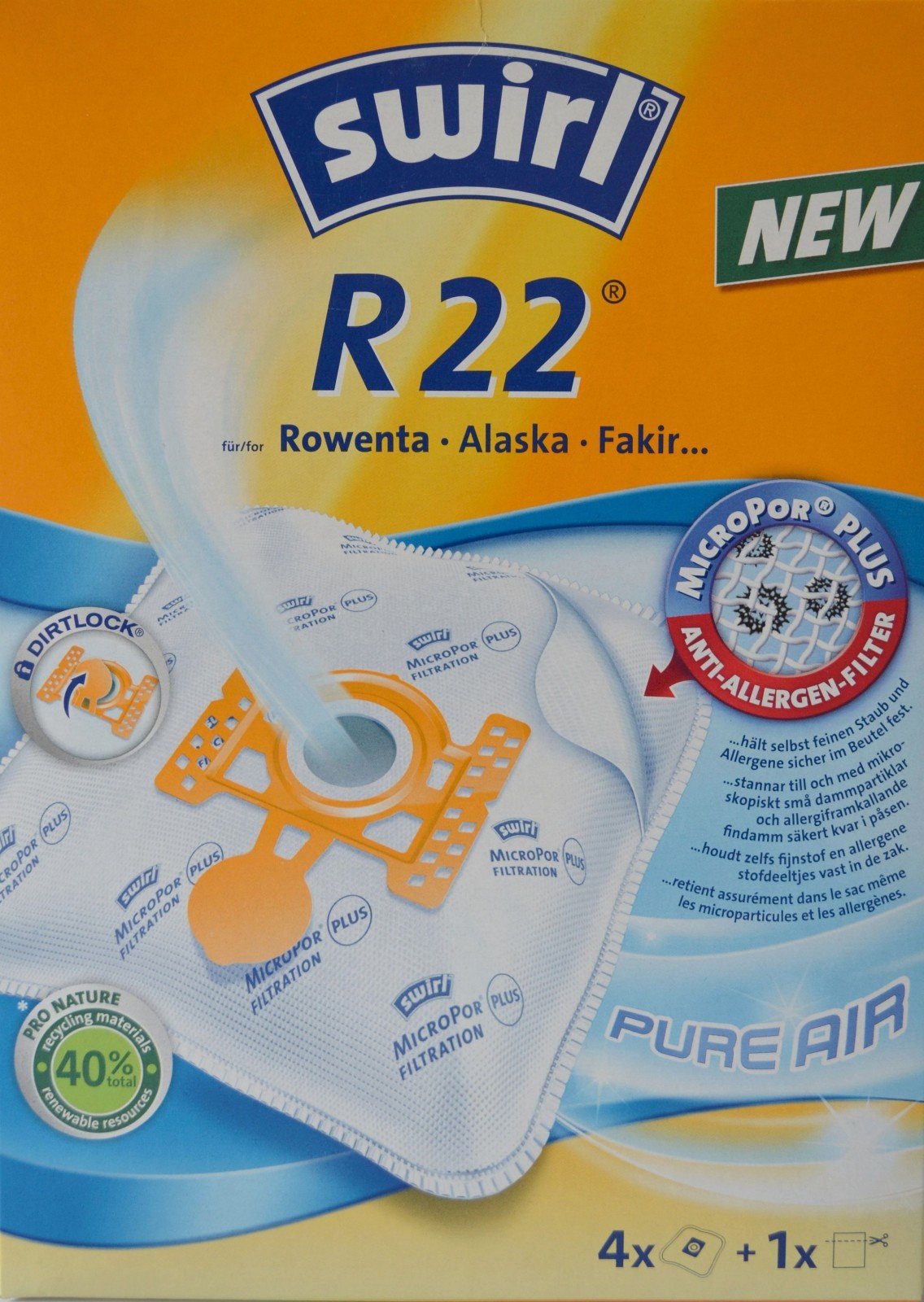 Swirl Sacchetti Per Aspirapolvere R 22 MP Plus AirSpace - Confezione Da 12 (3x4) Con Filtri Anti-Allergeni