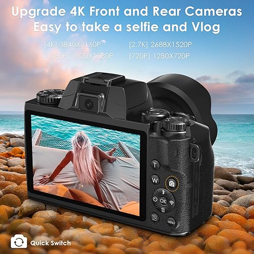 Miniatura 4 de VJIANGER Cámara digital 4K actualizada 2024 para fotografía de vlogging para YouTube Cámara de fotografía de 64MP con WiFi, lente fija de 2.047 in,