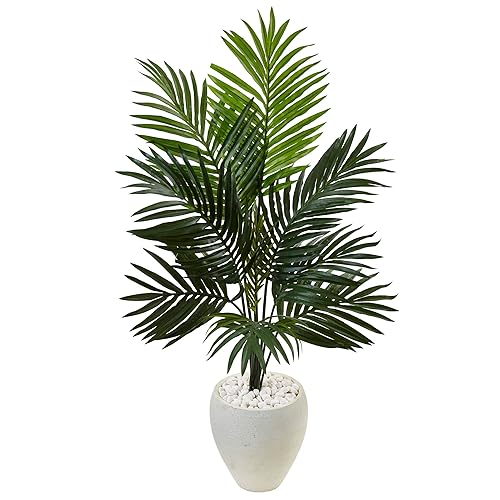 Nearly Natural 4.5ft. Kentia Palm Artificial Tree in White Oval
