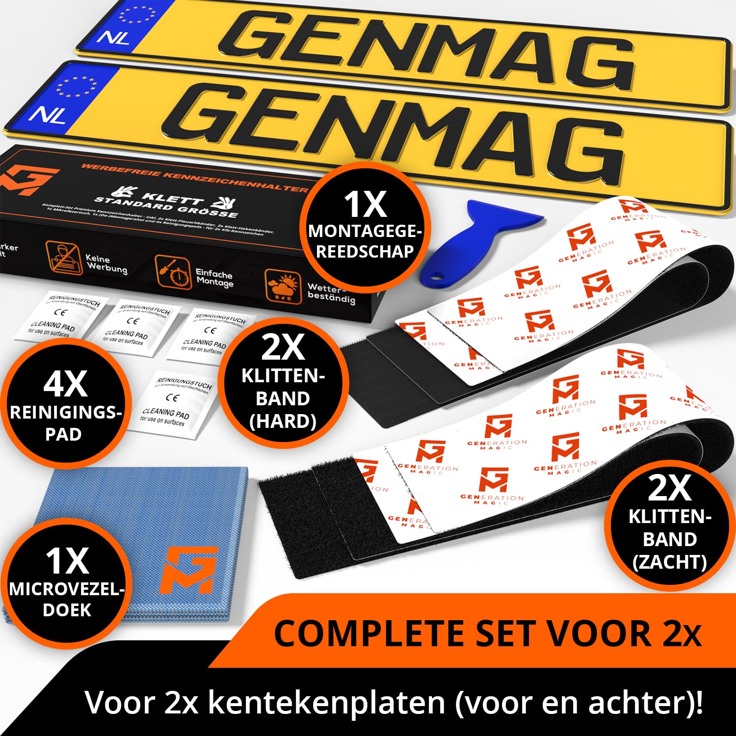 GENMAG® 2X Support de Plaque d'Immatriculation sans Cadre [Extra Fort & Universel