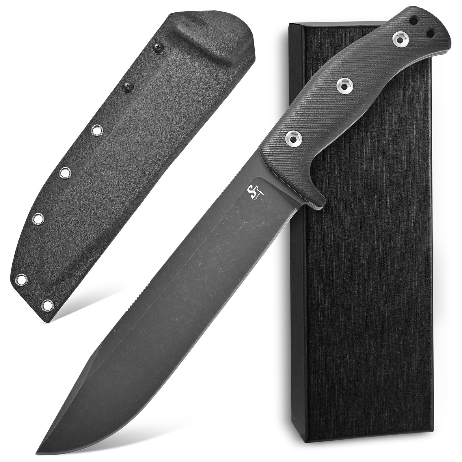 Sitivien ST12 Plus Fixed Blade Knife Sleipner Brushed Steel Blade G10 Handle Full Tang EDC Straight Knife for Camping Hunting Fishing(Black)