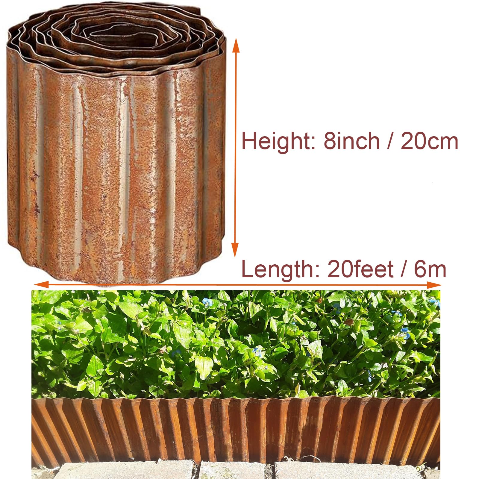 Metal Garden Edging 8inch x 20ft, Corrugated Galvanised Garden Edging Border - Image 2