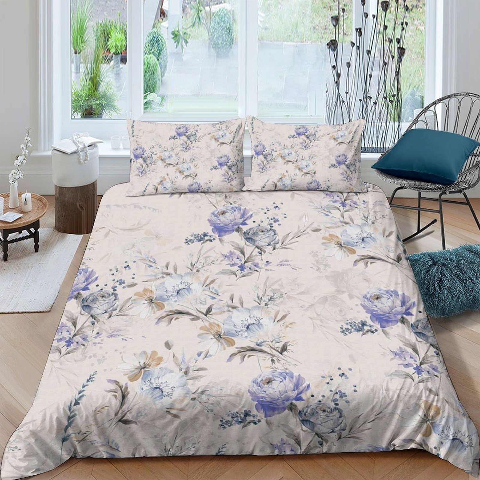 Ctjqhvkz Style-4 3D Printed Floral Vintage Fitted Sheet Microfiber Soft Breathable Pastel Botanical Bed Cover For Bedroom Guest Room Decor Single（135X200cm）