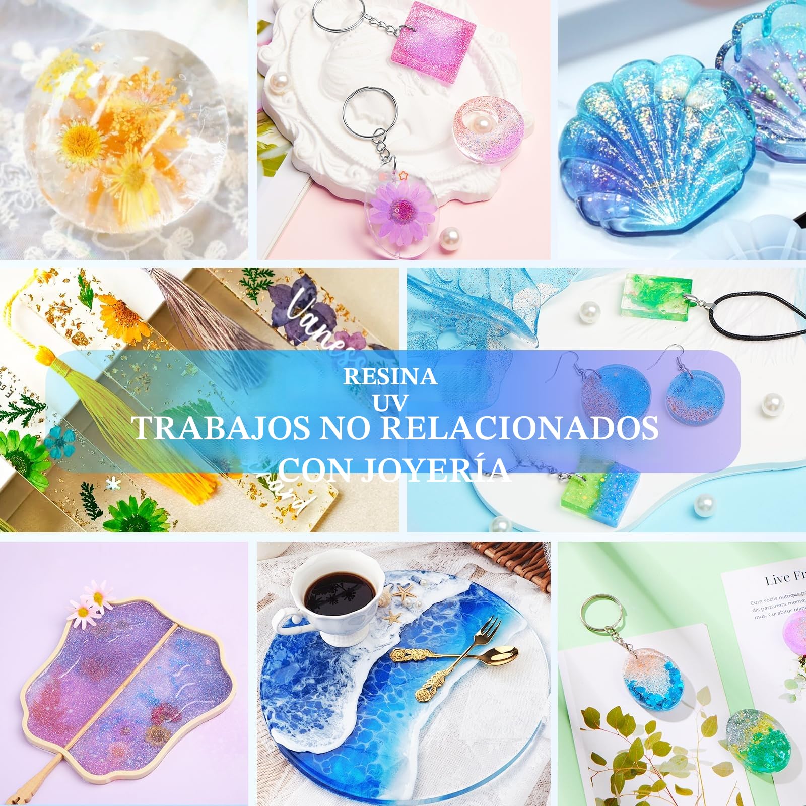UPDOKIT Resina UV Kit Manualidades Adultos con Lámpara UV y Moldes, 250 g Resina UV Transparente para HacerJoyas, Pendientes, Hacer llaveros, Set Completo para Principiantes y Profesionales
