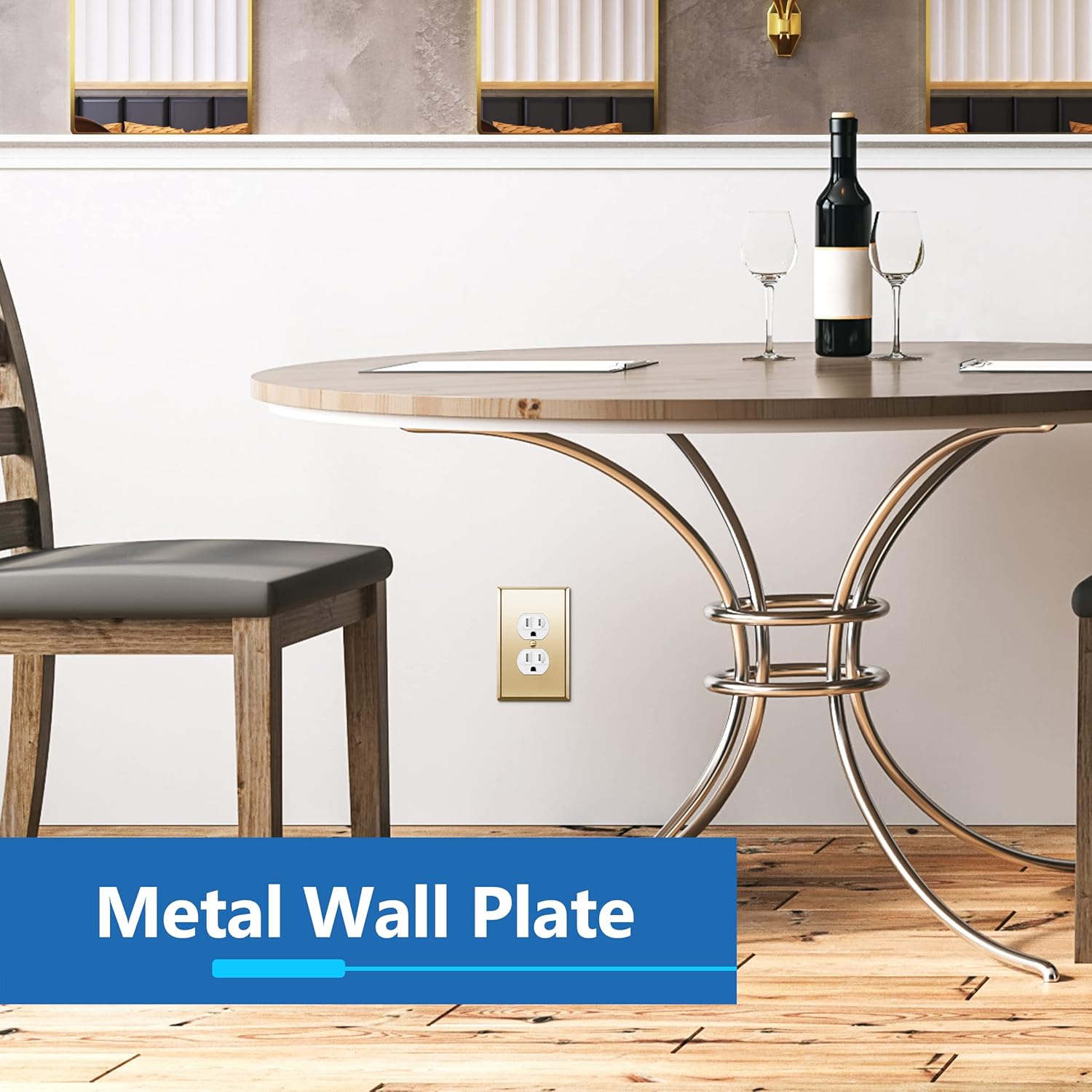 LIDER Duplex Receptacle Metal Wall Plate, Stainless Steel Outlet Cover, Corrosion Resistant, Mid-Size 1-Gang 4.88" x 3.11", Stainless Steel, LMWP-21M-PB, Polished Brass