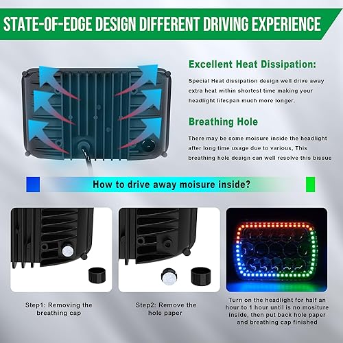 Miniatura 5 de 4 piezas de luz LED de haz sellado 4X6 para uso fuera de carretera, enchufe y uso, con función de halo RGB rectangular H4651 H4652 H4656 H6545 para