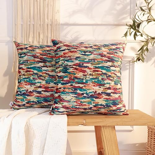 Juego de 2 fundas de almohada decorativas de 16 x 16 pulgadas, fundas de almohada de otoño azules y naranjas, almohadas multicolor para sofá, sala