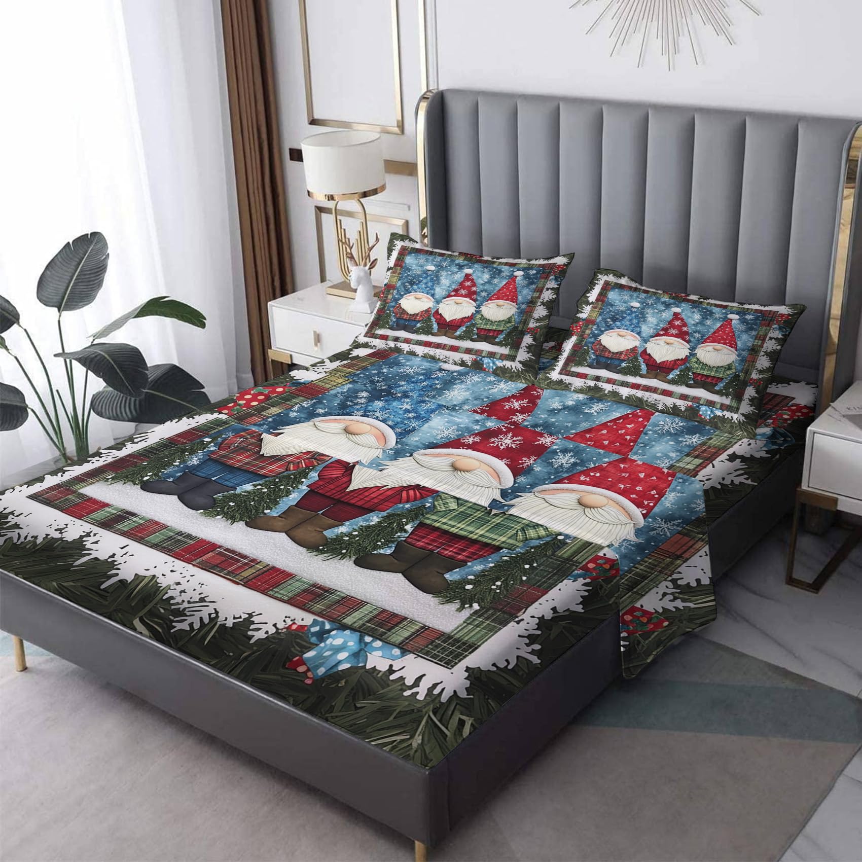 Fizzenobia Christmas Sheets California King Size - Christmas Decorations Indoor, Funny Gnome Bed Sheets & Bedroom Decor, Soft Breathable Microfiber