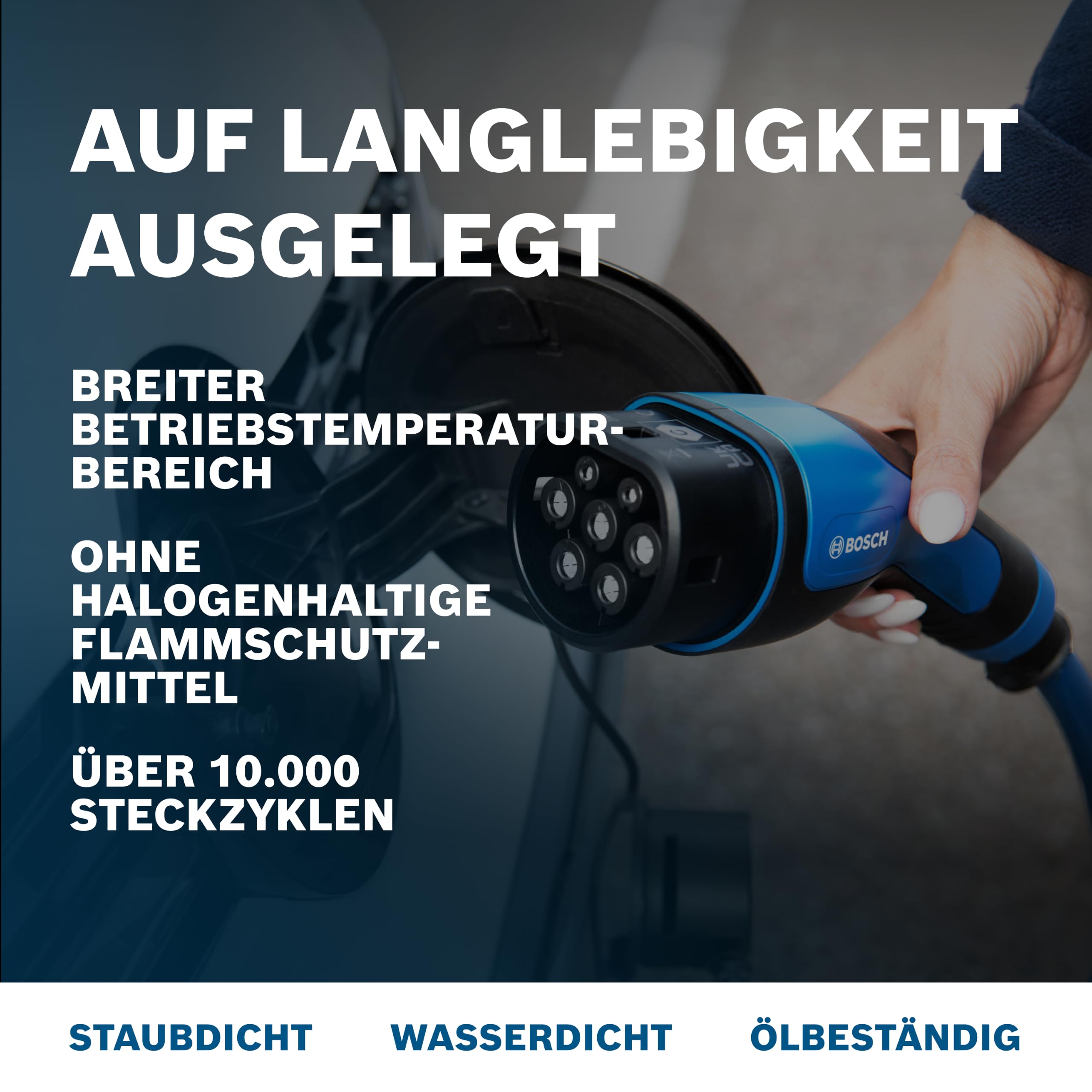 Bosch EV-Ladekabel - Typ 2 zu Typ 2, Mode 3-11 kW, 20 A, 5 Meter | Robustes 3-Phasen-Ladekabel für Elektrofahrzeuge und Plug-in-Hybride, inklusive runder Tragetasche