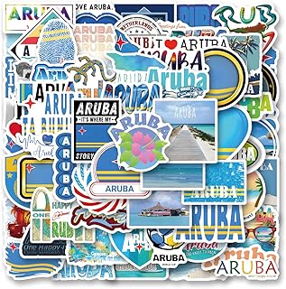 64Pcs Aruba Stickers Pack, Cartoon Cute Vinyl Waterproof Decals for Water Bottle,Laptop,Phone,Skateboard,Scrapbooking,Bumper Gifts for Kids Teens Adults Fans for Party Supply
