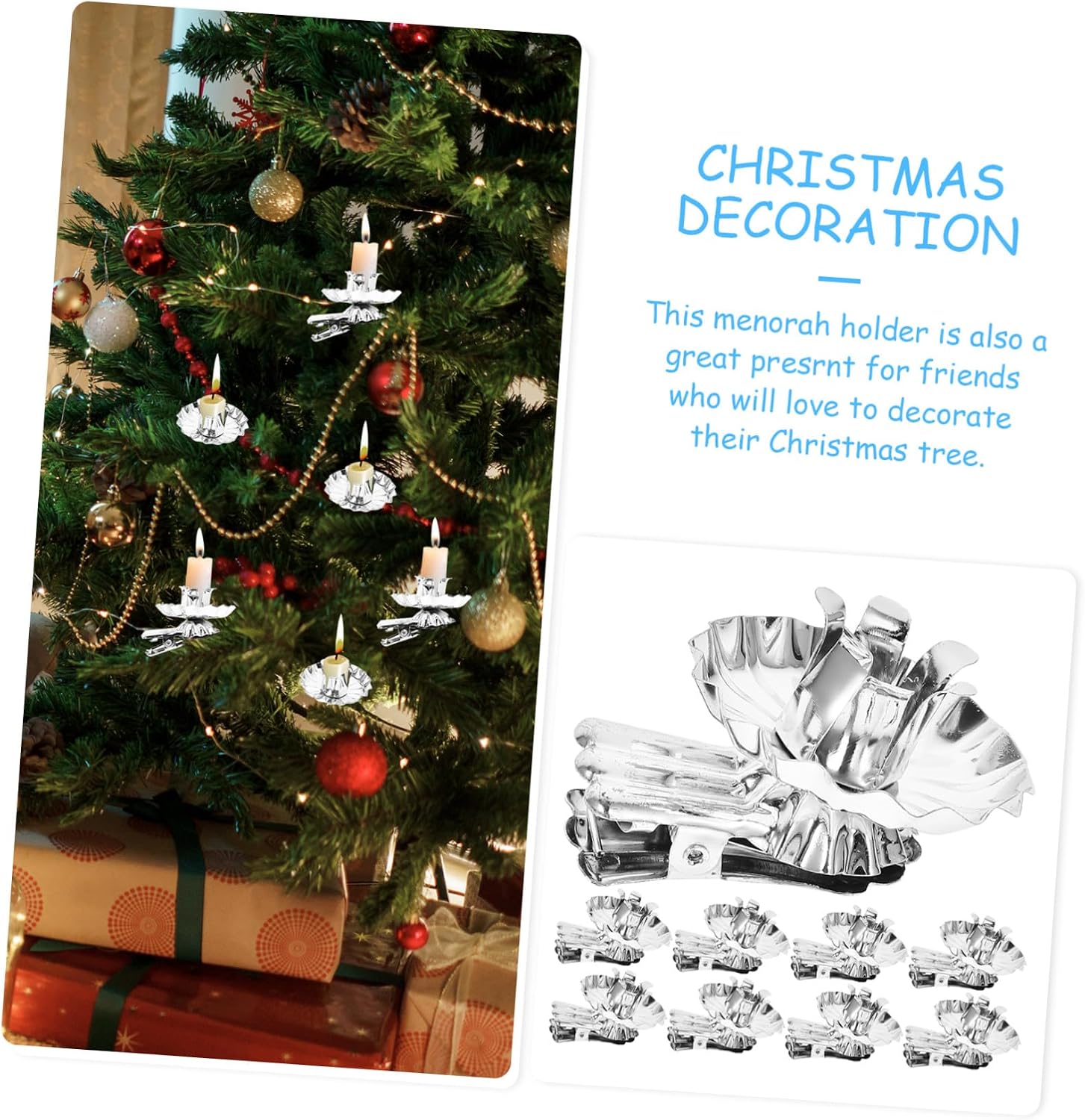 36pcs Silver Metal Candle Holder Clips Small Christmas Tree Candle Holder Clips for Tea Light Christmas Decor Home Party