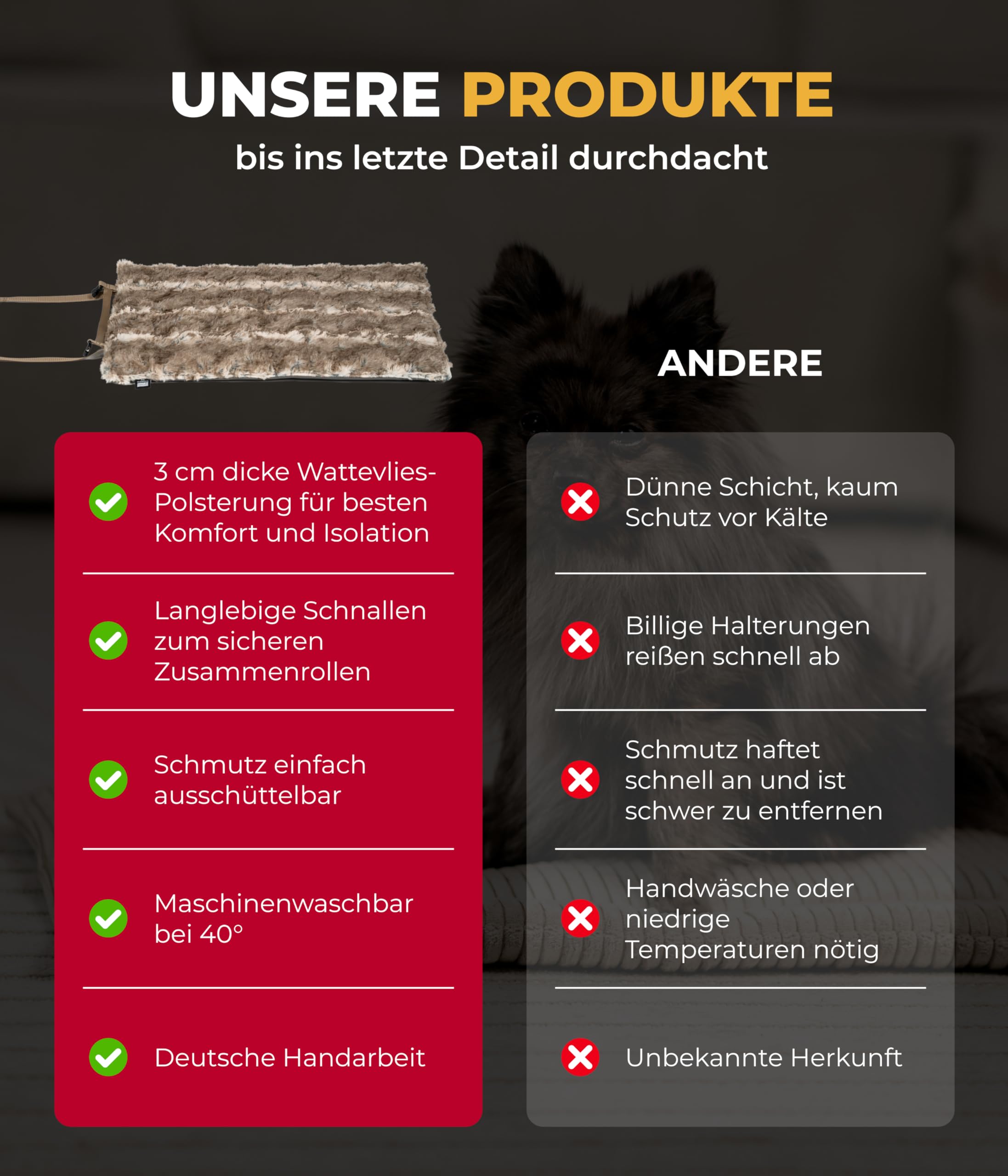 Hundedecke Outdoor L (85x120 cm) wasserdichte Hundedecke waschbar – 3 cm Füllung – Ideal für Reisen und Zuhause – Taupe, Made in DE