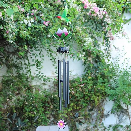 Miniatura 5 de MUMTOP Campanillas de viento solares para exteriores  Colibrí con luces de bola de vidrio de grieta de loto, campanillas de viento únicas para