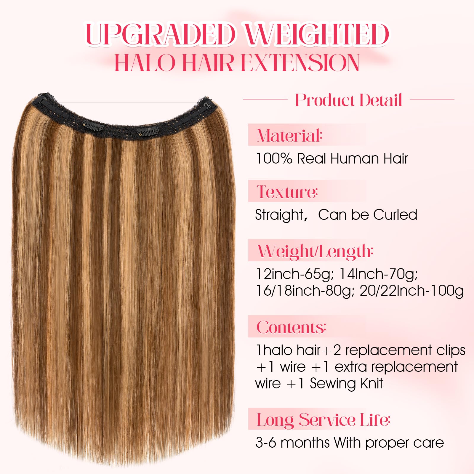 16 Inch Real Human Hair Halo Extensions, Invisible Wire, 65g Weight Amazon.com : Benehair Halo Hair Extensions Real Human Hair  main image 4