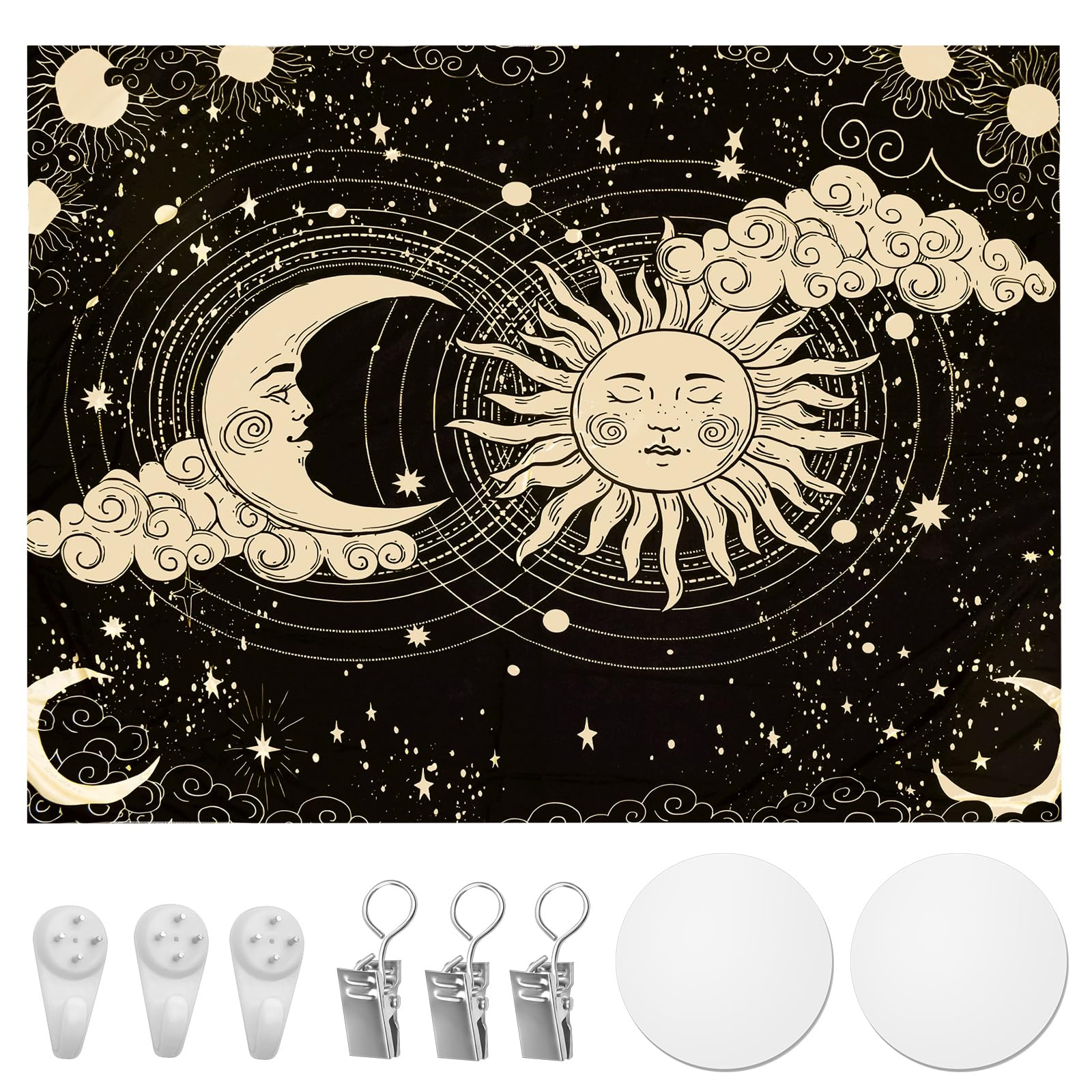 EUIEUT Tapiz para Pared 150 x 130 cm, Alfombra de Pared Estilo de Tarot con Diseño de Luna y Sol, Tapiz Decorativo Pared, Alfombra Psicodélica para Colgar, Decoracion Pared de Dormitorio y Sala