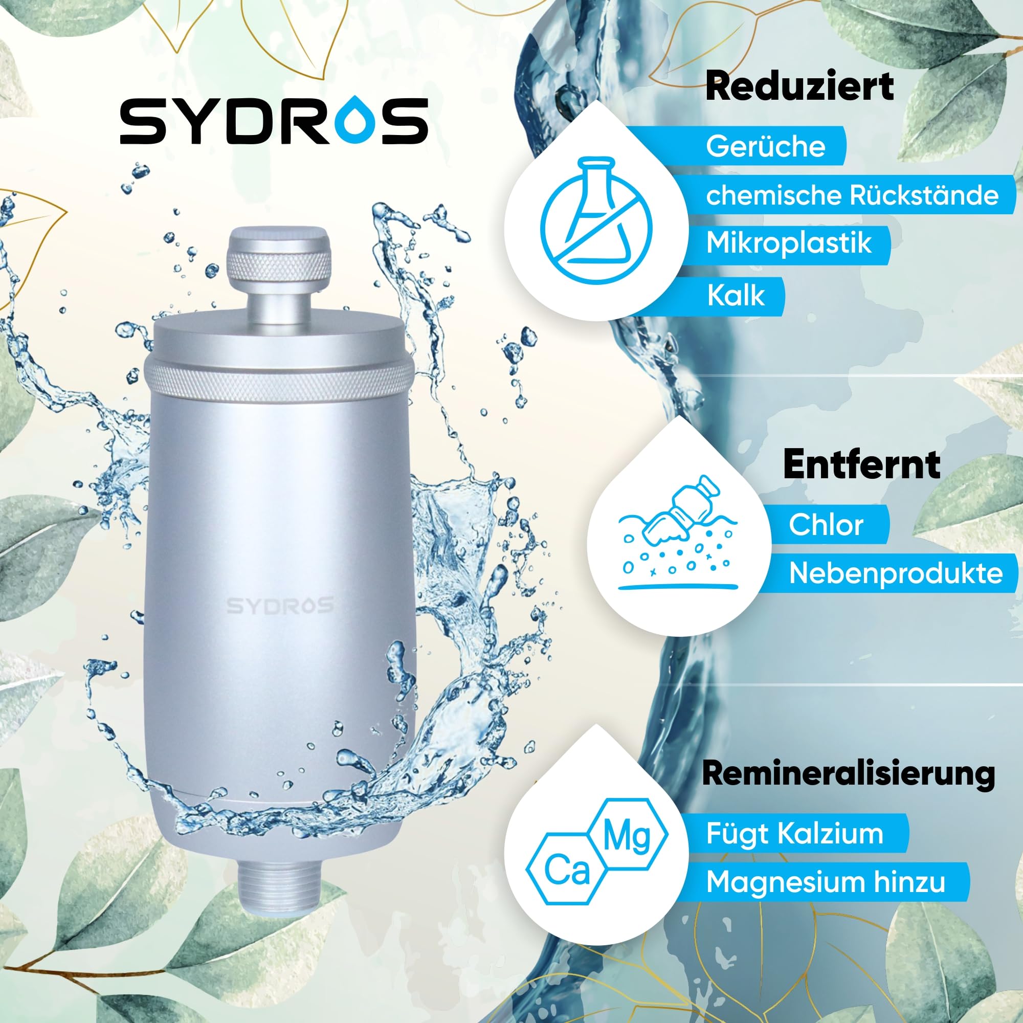 Sydros Ferox 5-Stufen-Filter – Entfernt bis zu 99% der Schadstoffe (Mikroplastik, Chlor, PFAS) & filtert über 500 Schadstoffe – Hochleistungsschutz für Ihre Gesundheit Duschfilter