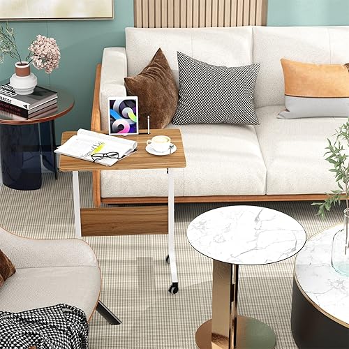Miniatura 29 de SogesGame Mesa auxiliar de 31.5 pulgadas con ruedas, mesa auxiliar de aperitivos con ruedas, mesa auxiliar móvil fácil de montar para laptop, roble,