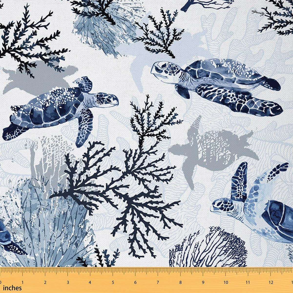 Loussiesd Sea Turtle Fabric by The Yard Ocean Reptile Tortoise Upholstery Fabric for Chairs Coastal Castle Nautical Beach Navy Blue Decorative Waterproof Outdoor Fabric 10 Yards (L920*W150cm) — image 1