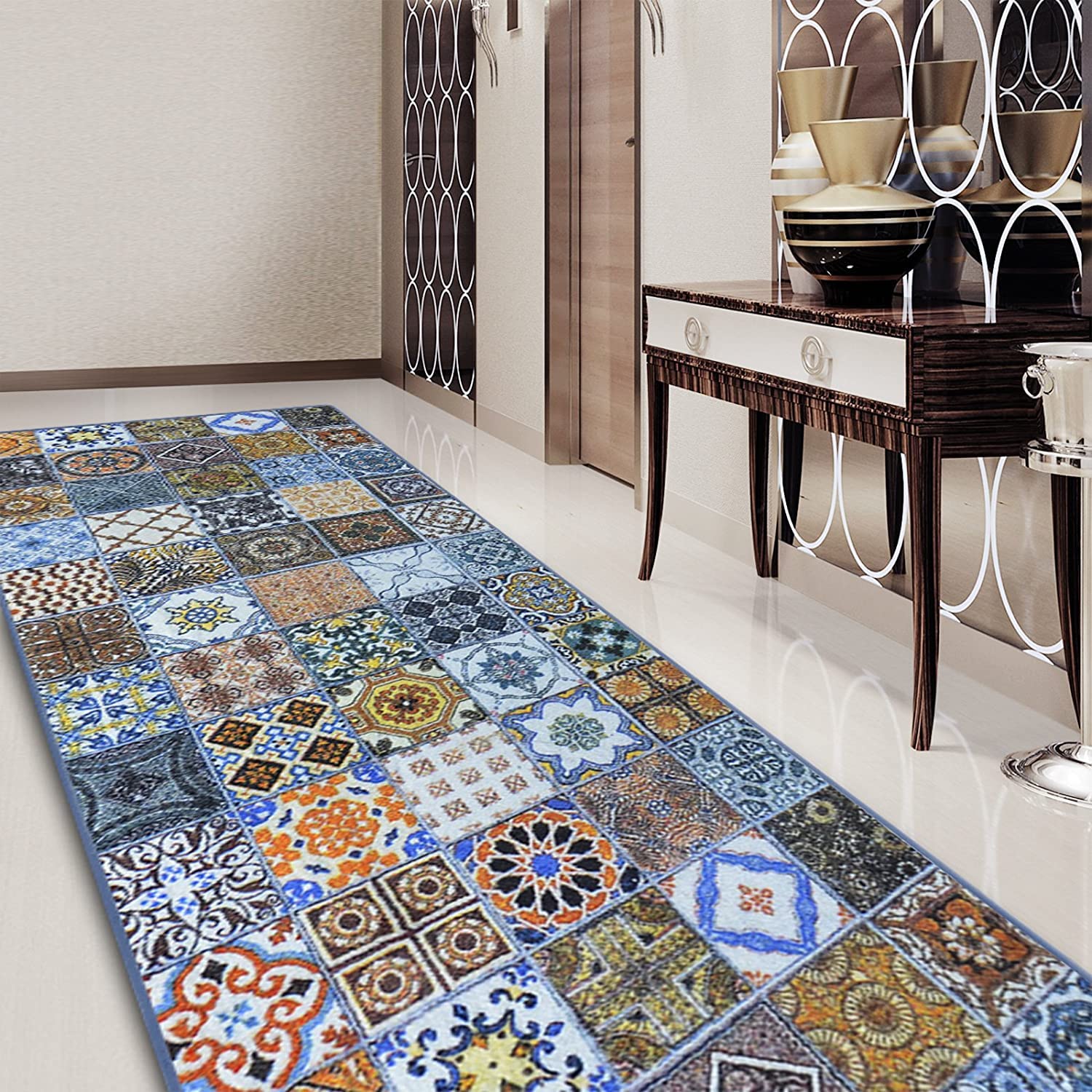 Bonita Tapis de couloir sur mesure | Tapis moderne pour couloir, cuisine, chambre à coucher | vendu au mètre, plusieurs tailles | antidérapant, robuste et facile d'entretien (80 x 300 cm)