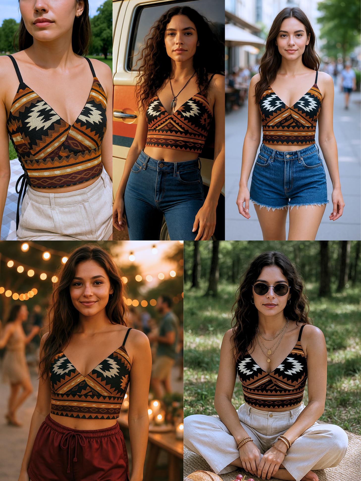Crochet Top for Women - Hippie Clothes for Women - Cute Crop Top for Women - Concert Outfit: Medium Orange, Black, Beige